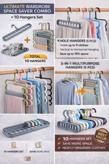 Smart Clothes Organizer Combo – 9 Hole + 5-in-1 Hangers(10-Pcs)