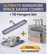 Smart Clothes Organizer Combo – 9 Hole + 5-in-1 Hangers(10-Pcs)